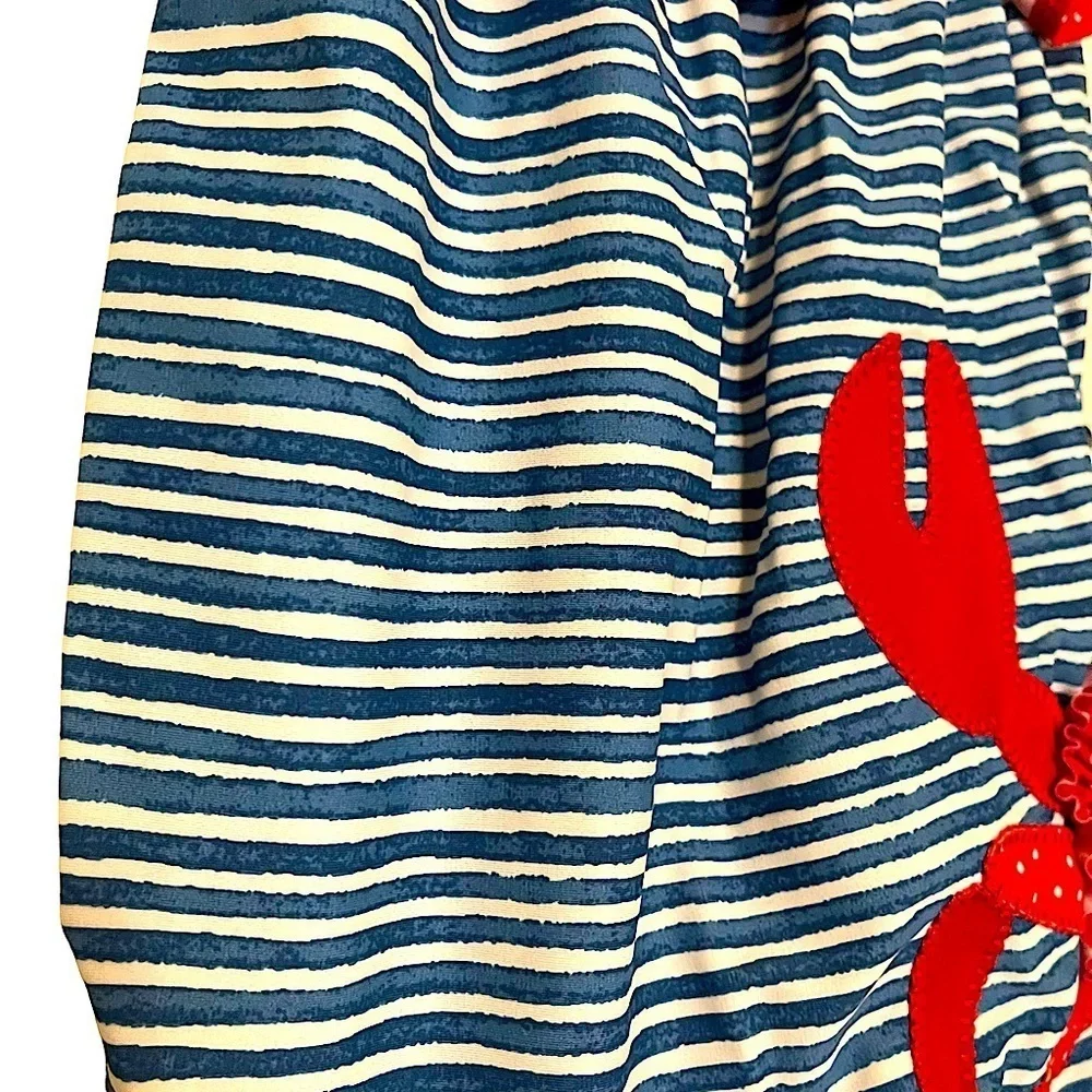 Mud Pie Blue and White Striped Crab Motif Spaghetti Strap Swimsuit Size 5T